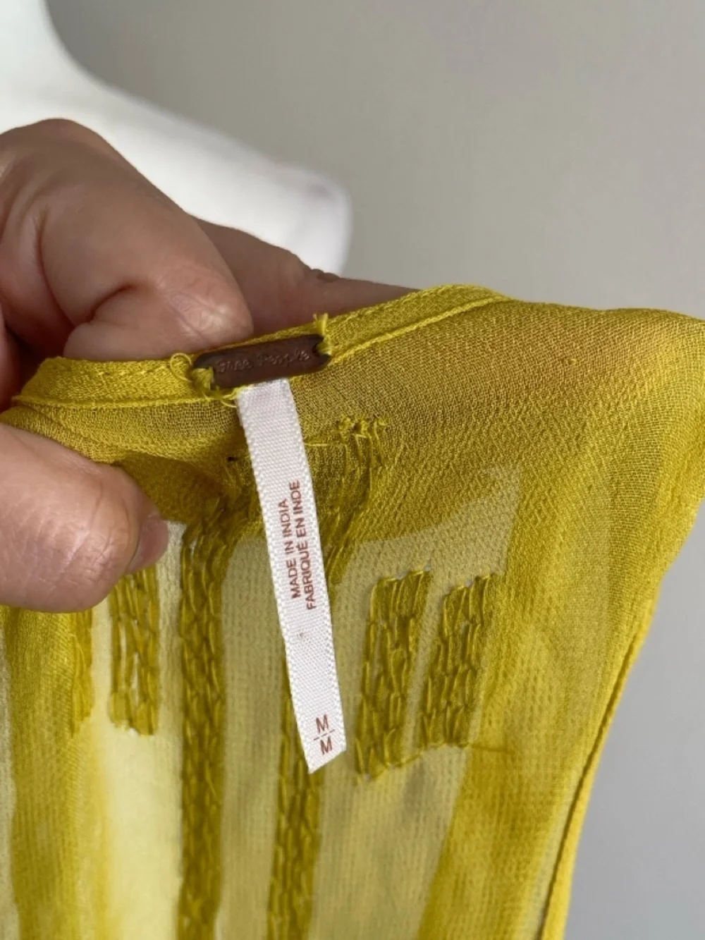 Free People Yellow Beaded V-Neck Women's Tank Top Size M